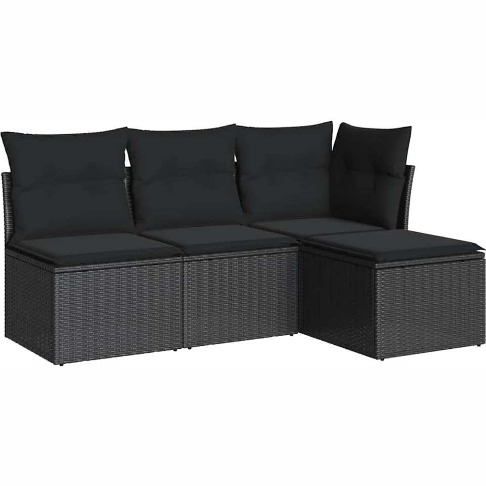 vidaXL 4-delige Loungeset met kussens poly rattan zwart, foto 3