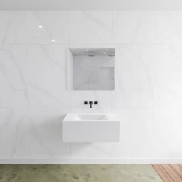 Mondiaz Badkamermeubelset Mondiaz LAGOM 80 cm Gecentreerde Waskom Solid Surface Zonder Kraangaten Mat Wit (1 lade)