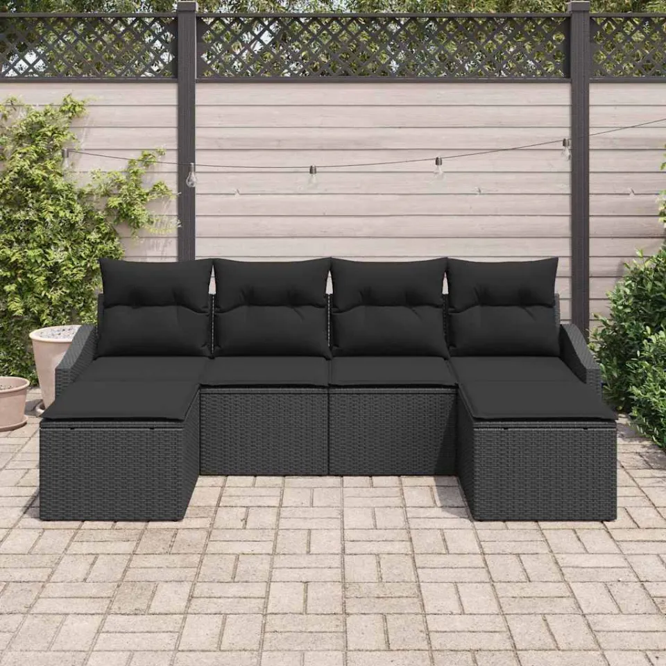 vidaXL Tuin Eetset 6 st Zwart poly rattan, foto 3