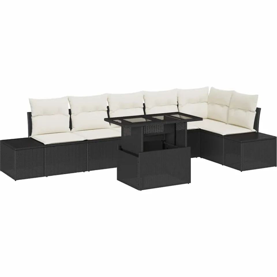 vidaXL Tuin Sofa Set 7 st Zwart poly rattan, foto 4