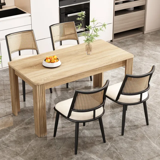 MODENUIT Eetkamerstoel - Set van 4 - Met Rattan Rugleuning en PU Zitting - Voor Eetkamer en Slaapkamer - Zwart