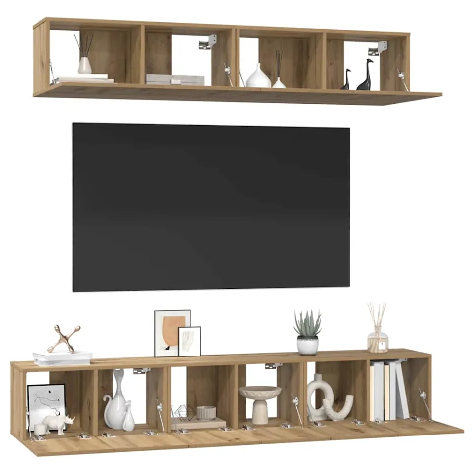 vidaXL Tv-meubelset 5 st Artisan Eiken Bewerkt hout Beige