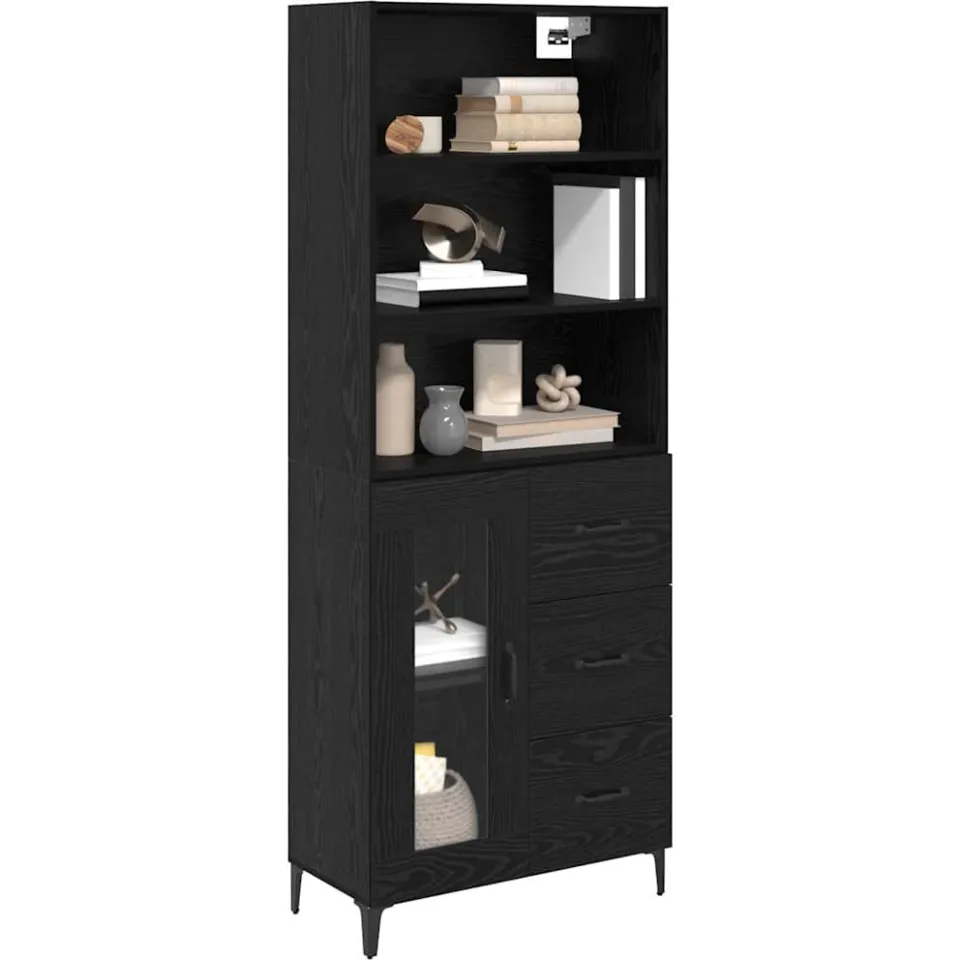 vidaXL Hoge kast Zwart Eiken 69,5 x 34 x 180 cm Bewerkt hout