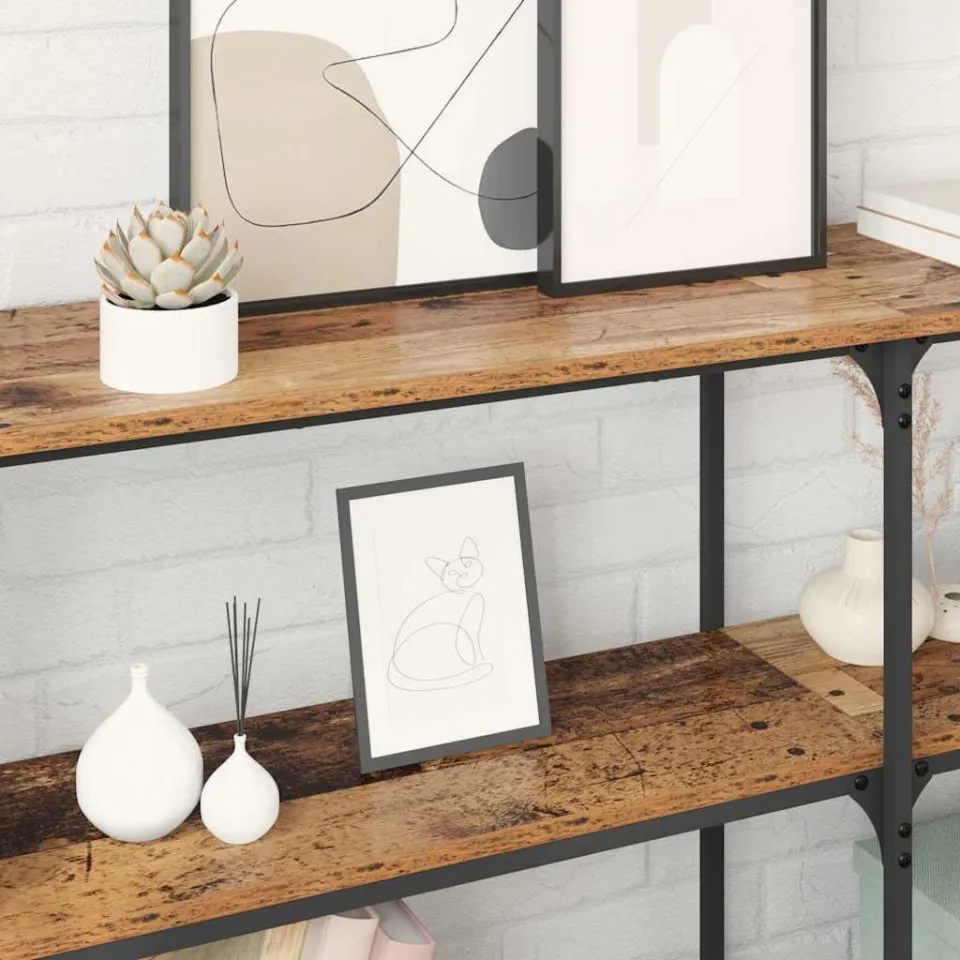 vidaXL Wandtafel Oud Hout 150 x 29 x 75 cm Geperst Hout en Metaal bruin, foto 4