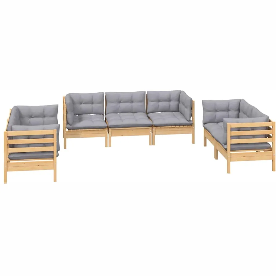 vidaXL 7-delige Loungeset met grijze kussens grenenhout Grijs