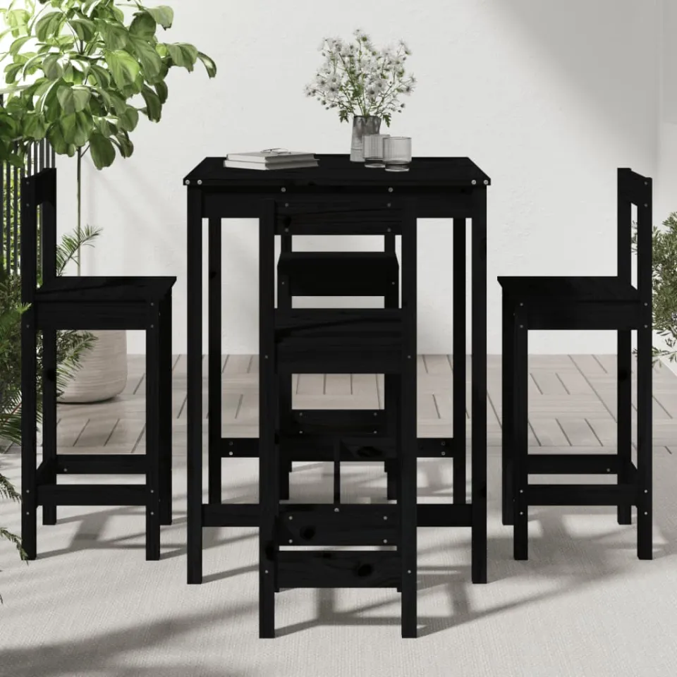vidaXL 5-delige Barset massief grenenhout zwart, foto 3