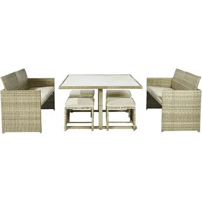 Central Park - Praxis Eigen Merk Central Park Loungeset Capri - Staal En Wicker - Natuurlijk - 5 Personen - Glazen Blad, foto 2
