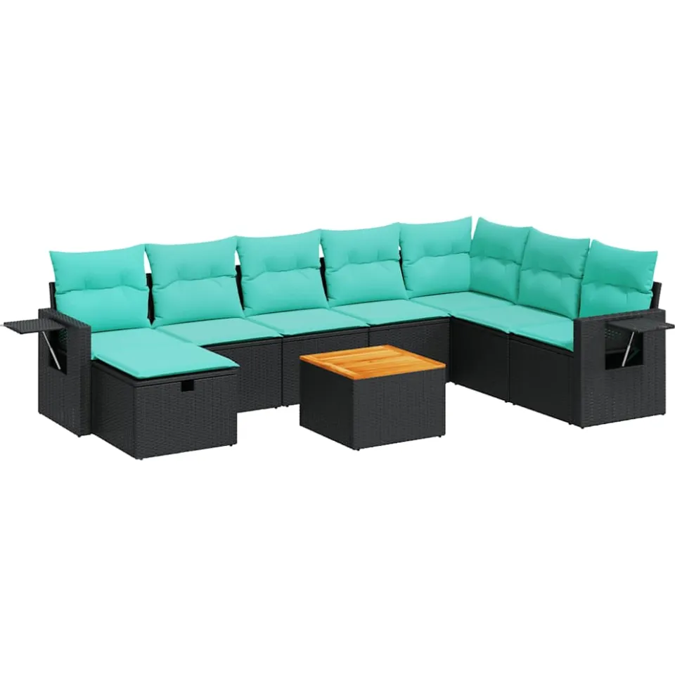 vidaXL 9-delige Loungeset met kussens poly rattan zwart, foto 3