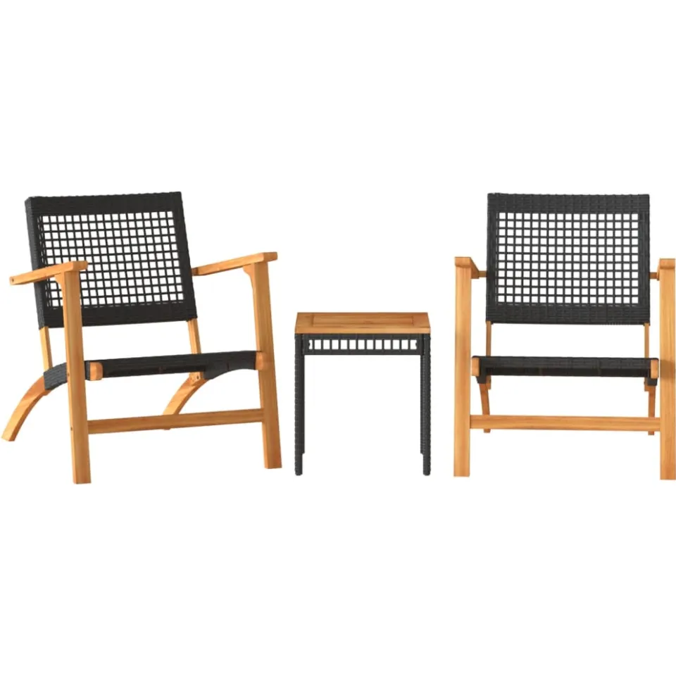 vidaXL 3-delige Bistroset poly rattan en massief acaciahout zwart, foto 3