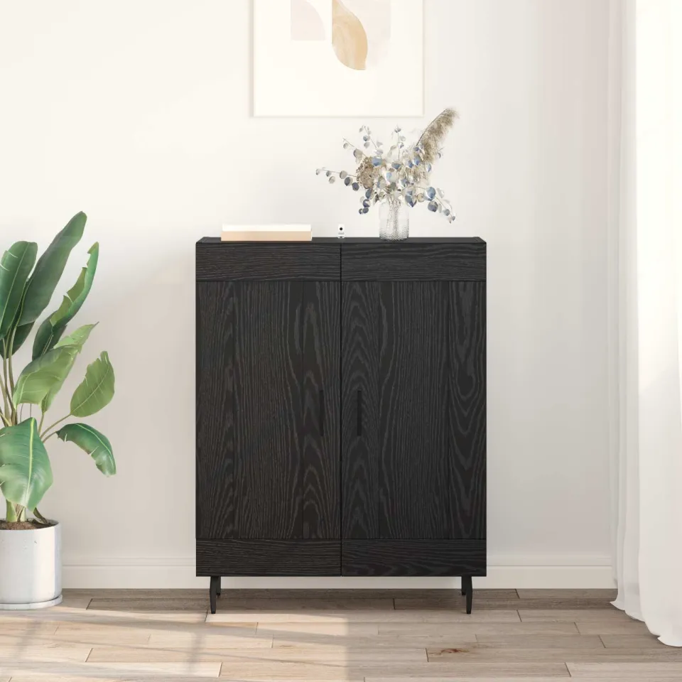 vidaXL Dressoir Zwart Eiken 69,5 x 34 x 90 cm Gemonteerd hout en ijzer, foto 3