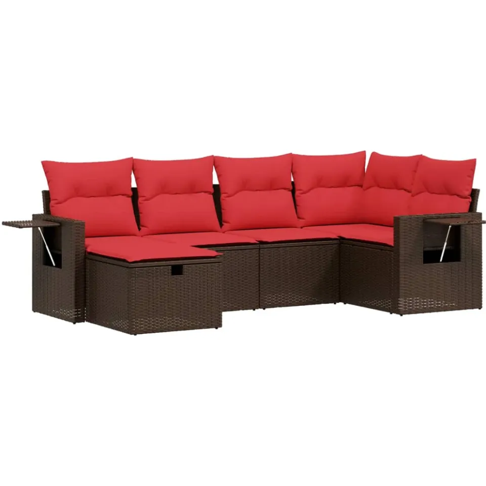 vidaXL 6-delige tuinbankset met kussens, bruin polyrotan, foto 3