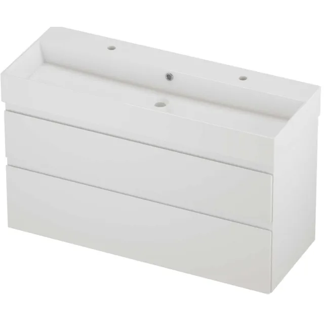 Proline Zara Badmeubelset Porselein Loft 2 Kraangaten Asymmetrisch 120x46x73 cm Glans Wit Mat Wit