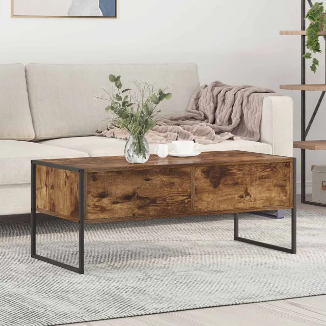 vidaXL Salontafel Rook Eik 100 x 46 x 40 cm Bewerkt hout bruin, foto 2