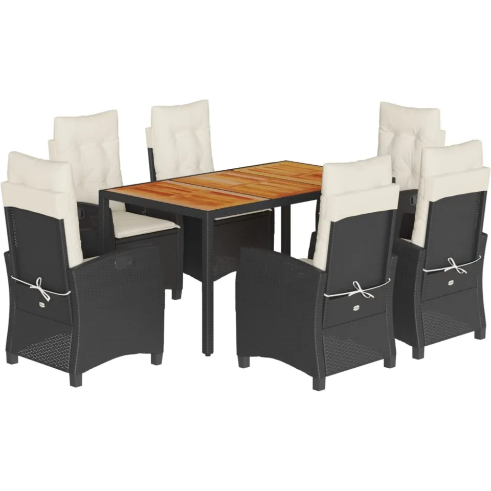 vidaXL 7-delige Tuinset met kussens poly rattan zwart, foto 4