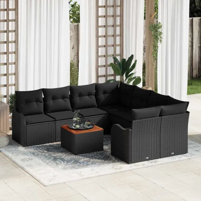 vidaXL Tuinbankenset 9 st Zwart poly rattan, foto 2