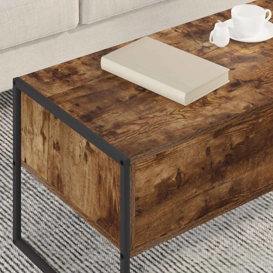 vidaXL Salontafel Rook Eik 100 x 46 x 40 cm Bewerkt hout bruin, foto 3