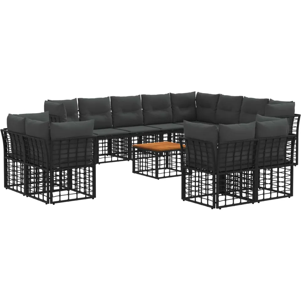 vidaXL Buiten bankenset 13 st 12-zits Zwart en Donkergrijs Polyester