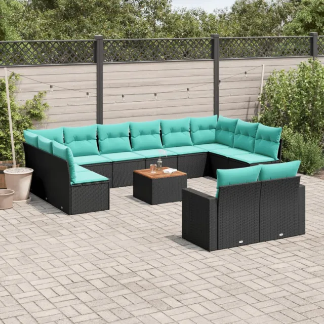 vidaXL 13-delige Loungeset met kussens poly rattan zwart, foto 2