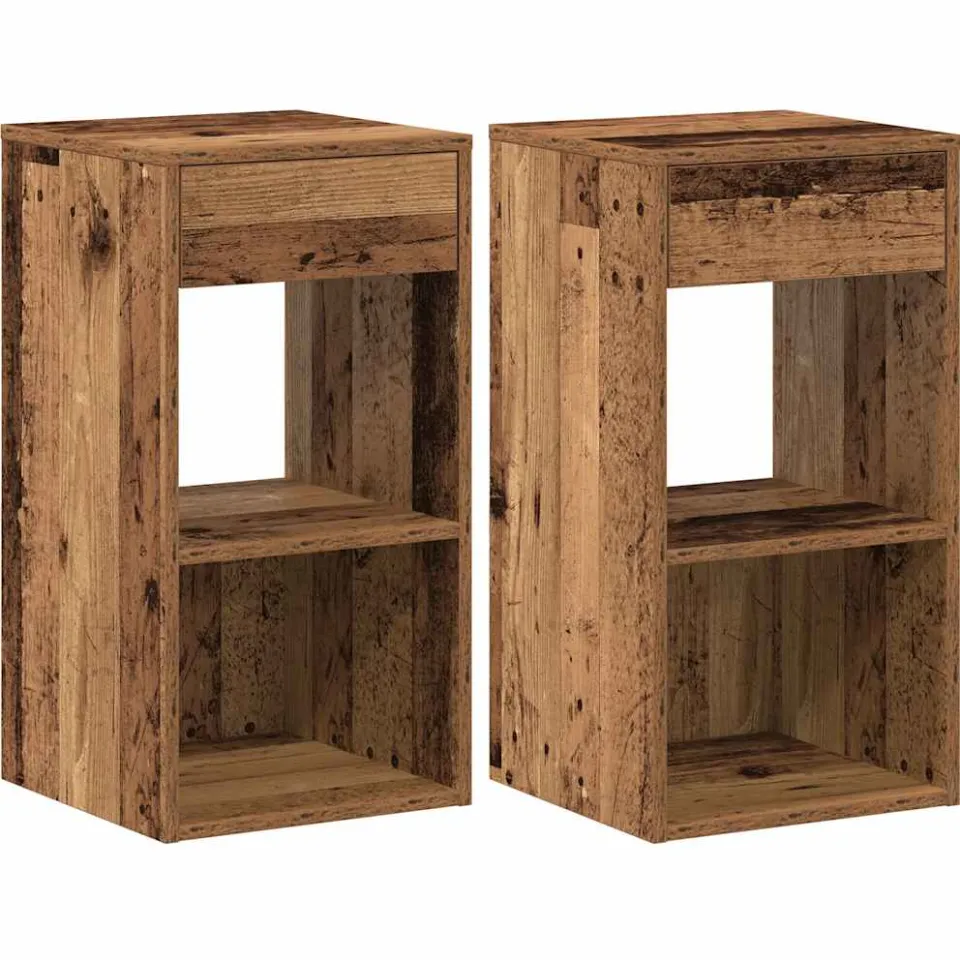 vidaXL Nachtkastjes 2 st met lade 35x34x66,5 cm oud houtkleurig bruin, foto 3