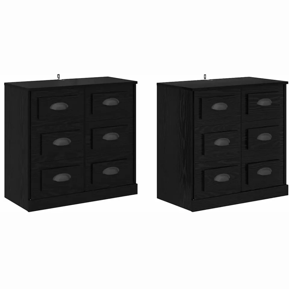 vidaXL Dressoirs 2 st Zwart Eiken 70 x 35,5 x 67,5 cm Bewerkt hout, foto 3