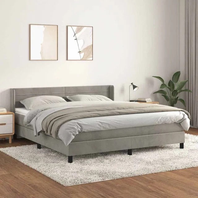 vidaXL Boxspring met matras fluweel lichtgrijs 160x200 cm grijs
