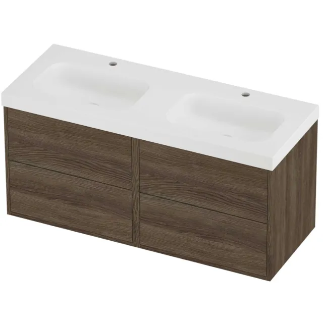 Proline Haga Badmeubelset Polystone Mezza Symmetrisch 120x46x58 cm Mat White Vital Oak Eiken