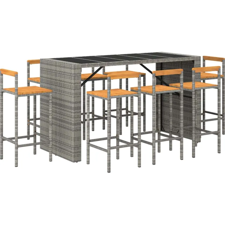 vidaXL 9-delige Tuinbarset poly rattan en massief acaciahout grijs