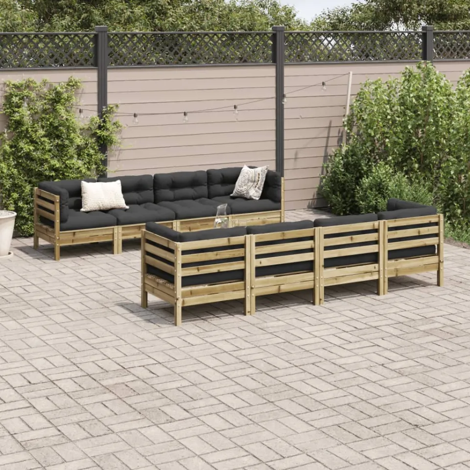 vidaXL 9-delige Loungeset met kussens geïmpregneerd grenenhout bruin, foto 2