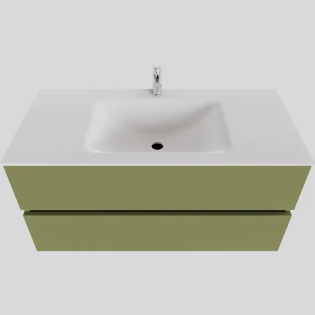 Boss & Wessing Badkamermeubel Solid Surface BWS Oslo 100x46 cm Midden Mat Groen (met 1 kraangat)