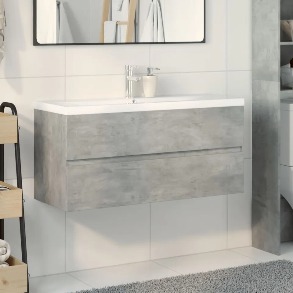 vidaXL 2-delige Badkamermeubelset bewerkt hout betongrijs grijs, foto 2