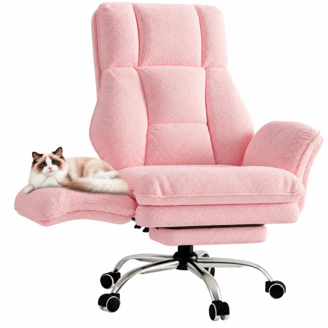 Marqs Bureaustoel roze - Bureaustoelen met uitklaptafel - Voetensteun - Voor katten - tot 180 kg - Ergonomisch - Armleuning