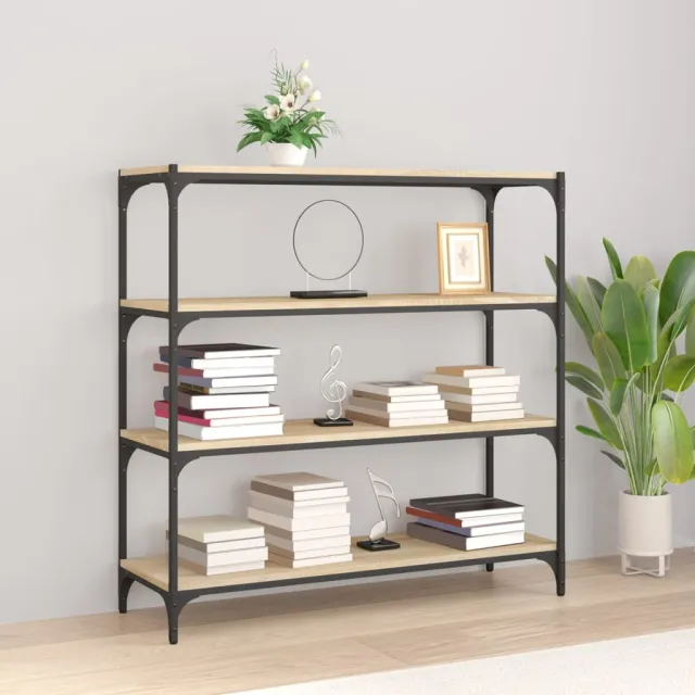 vidaXL Boekenkast 100x33x100 cm bewerkt hout en staal sonoma eiken, foto 2