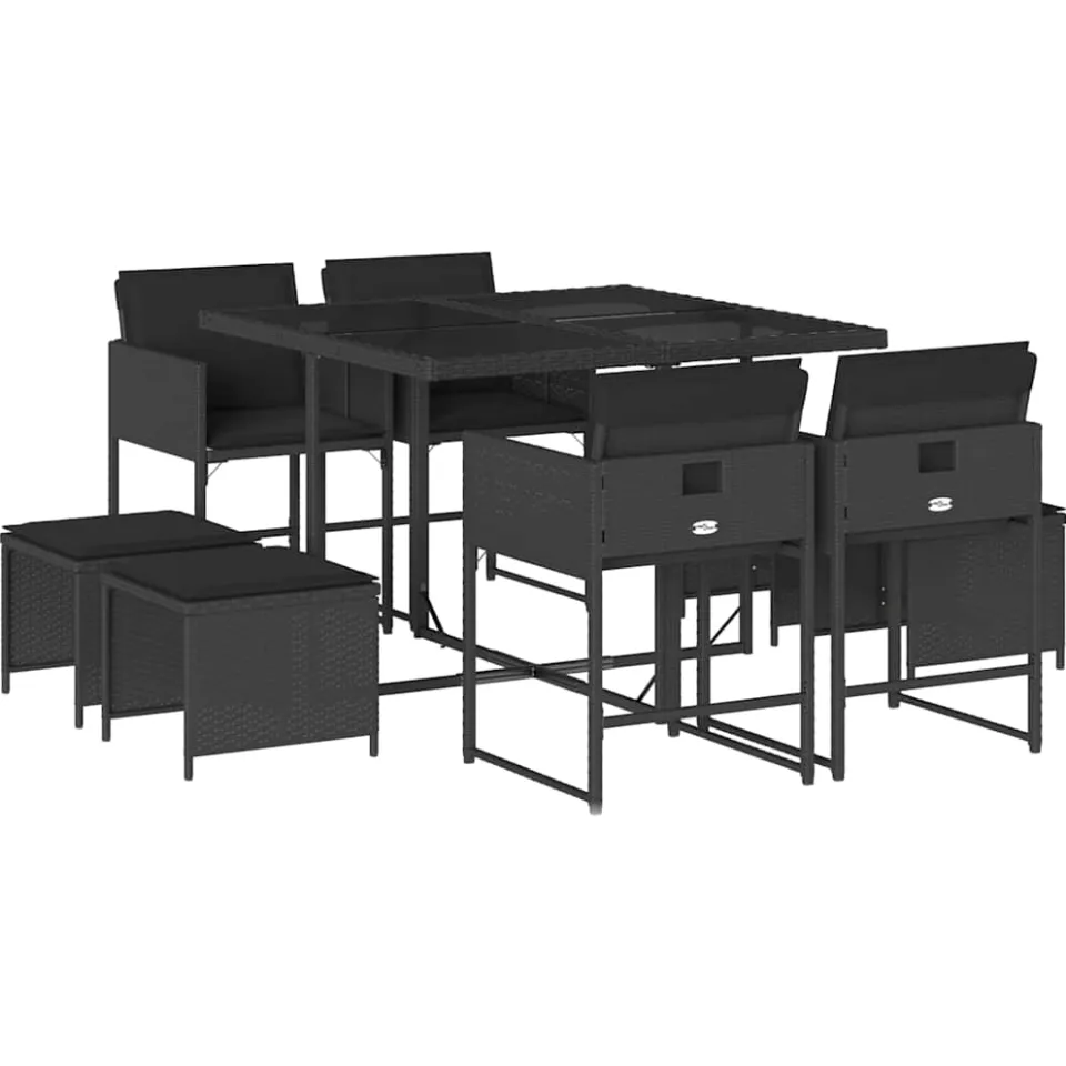 vidaXL 9-delige Tuinset poly rattan zwart, foto 3