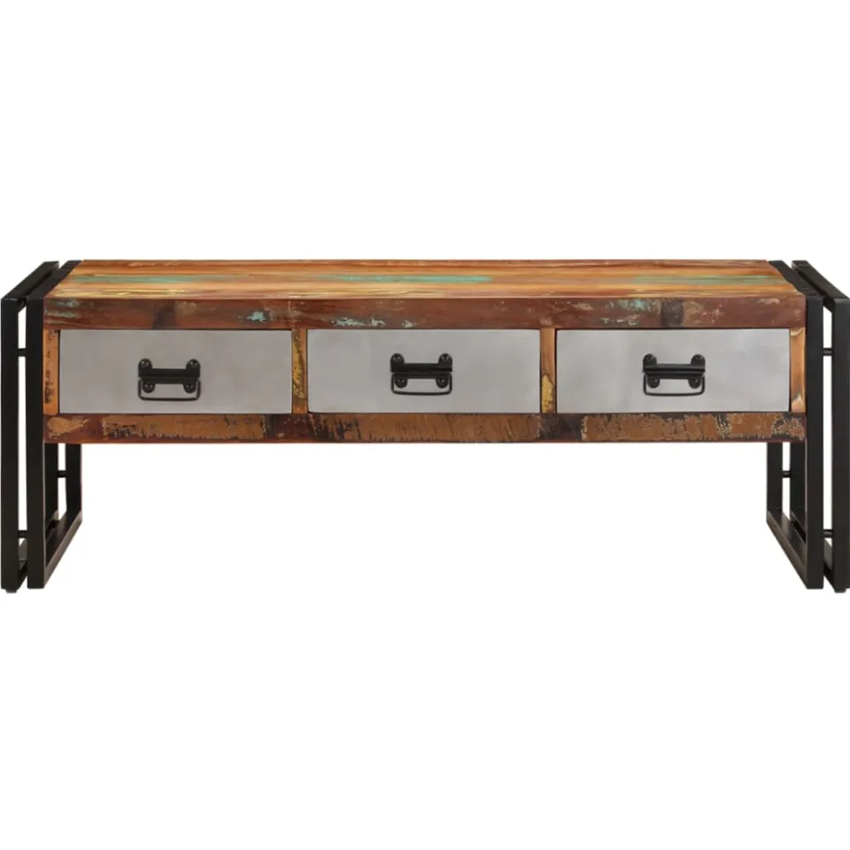 vidaXL Salontafel met 3 lades 100x50x35 cm massief gerecycled hout bruin, foto 2