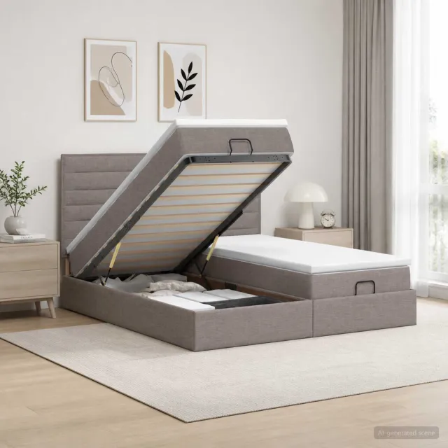vidaXL Ottoman Bed met Matrassen en LED Taupe 200 x 200 cm Stof
