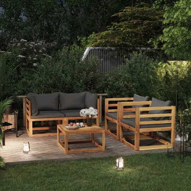 vidaXL 5-delige Loungeset met kussens massief acaciahout grijs, foto 2