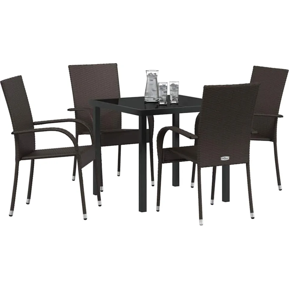 vidaXL Tuin eettafelset 5 st Bruin Gepoedercoat staal