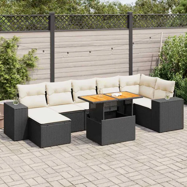 vidaXL 8-delige Loungeset met kussens poly rattan zwart, foto 2