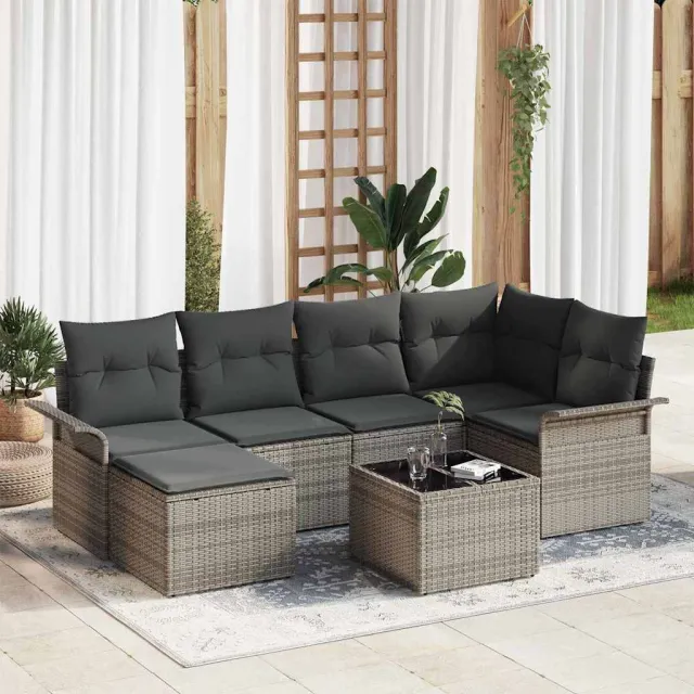vidaXL Tuin Sofa Set 7 st Grijs poly rattan, foto 2