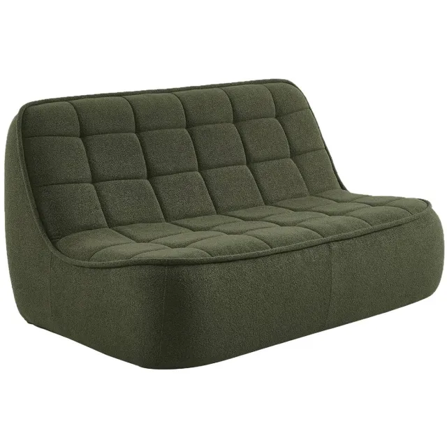 sweeek Getextureerde bouclé fauteuil 2-zits bankje - boni Kaki