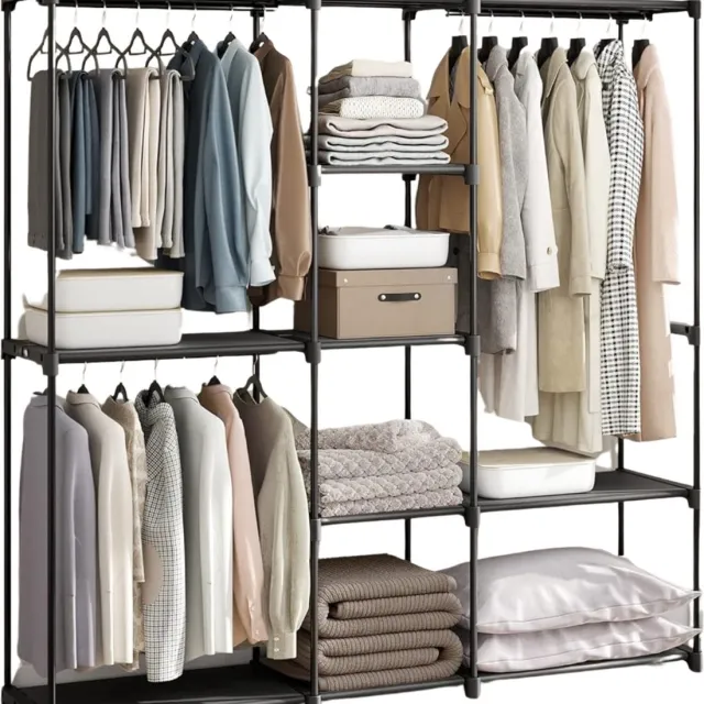 Acaza Kledingkast - Kledingkasten Slaapkamer - Open Kledingkast - 182 x 182 x 43 cm - Metaal met Stof - Zwart