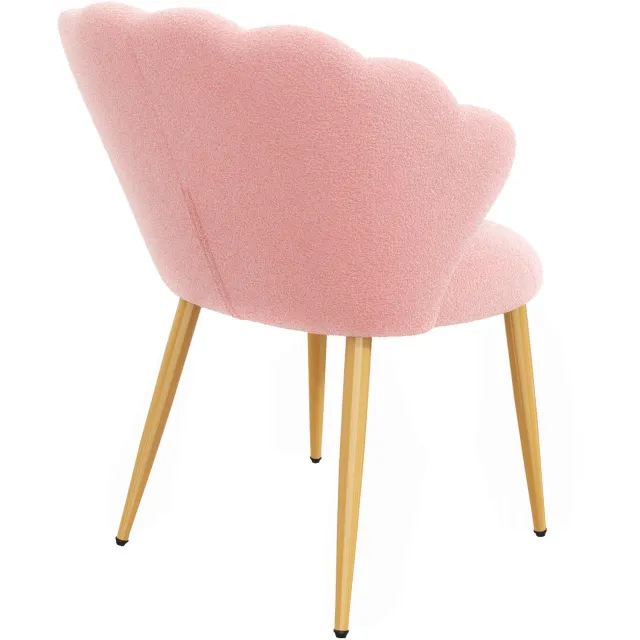 MODENUIT Eetkamerstoel - Set Van 4 Met Teddy-Stof Bekleding En Kussen - Voor Eetkamer - Roze - 60x62,5x83 Cm