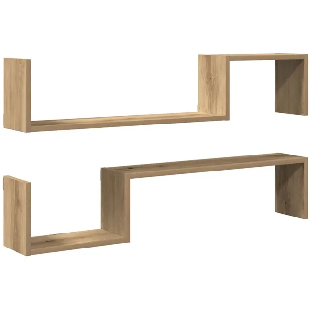 vidaXL Wandschappen - 2 - st - 100x15x20 - cm - bewerkt - hout - artisanaal - eiken artisan eiken