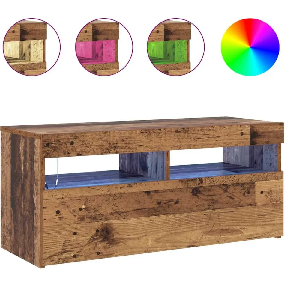 vidaXL Tv-meubel met LED 90x35x40 cm bewerkt hout oud hout bruin, foto 4
