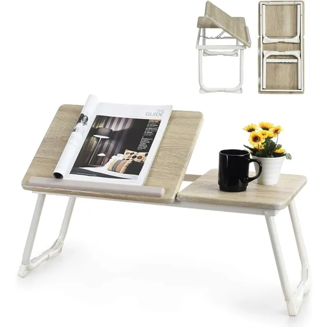 MEUBLE COSY MEUBLES COSY Bedtafel-Laptoptafel - Laptop standaard -Banktafel - Ontbijttafel - Ontbijt op bed- hoogte verstelbaar -Eiken -65x30x27.5 cm(L x B x H) wit