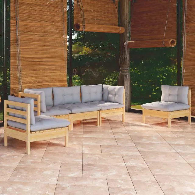 vidaXL 5-delige Loungeset met grijze kussens massief grenenhout grijs, foto 2