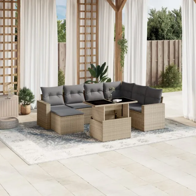 vidaXL 8-delige Loungeset met kussens poly rattan beige, foto 2