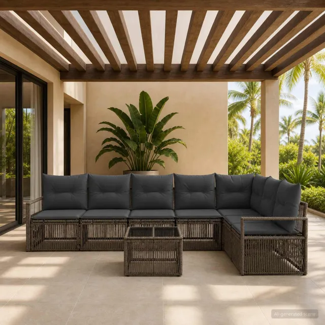 vidaXL Tuinbankenset 8 st Grijs poly rattan, foto 2
