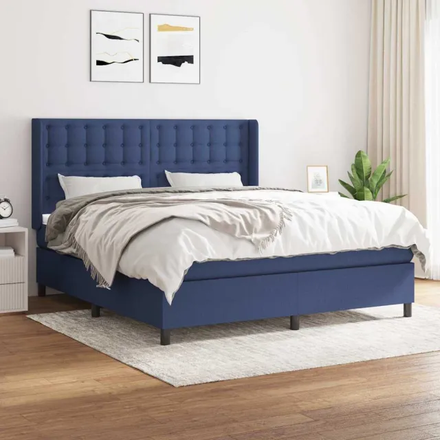 vidaXL Boxspring met matras stof blauw 160x200 cm