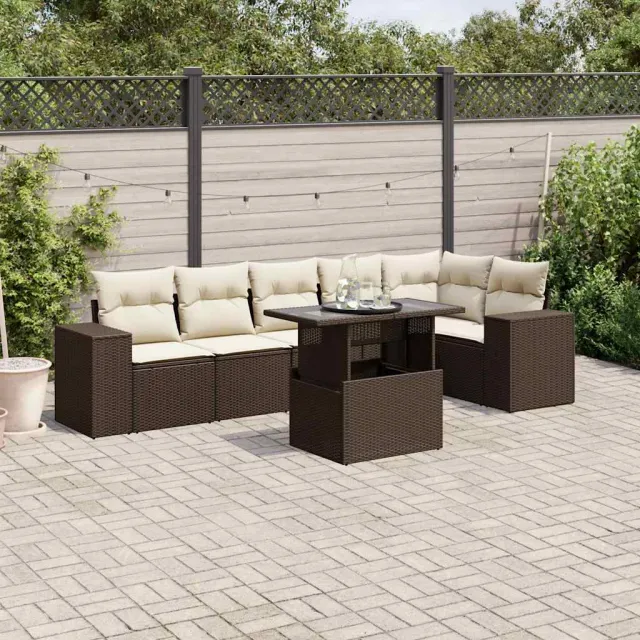vidaXL 7-delige Loungeset met kussens poly rattan bruin, foto 2